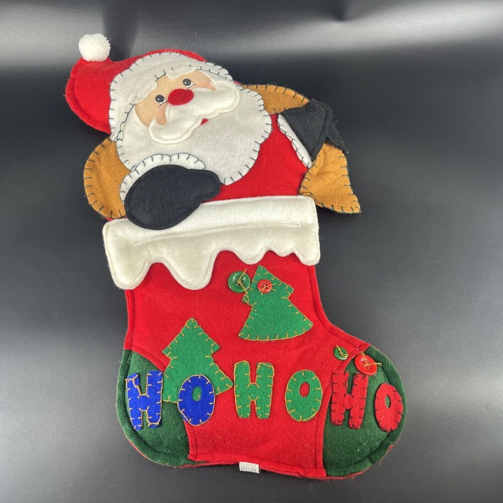 Vintage Prima Creations Santa Felt Christmas Stocking HOHOHO 3D Puffy